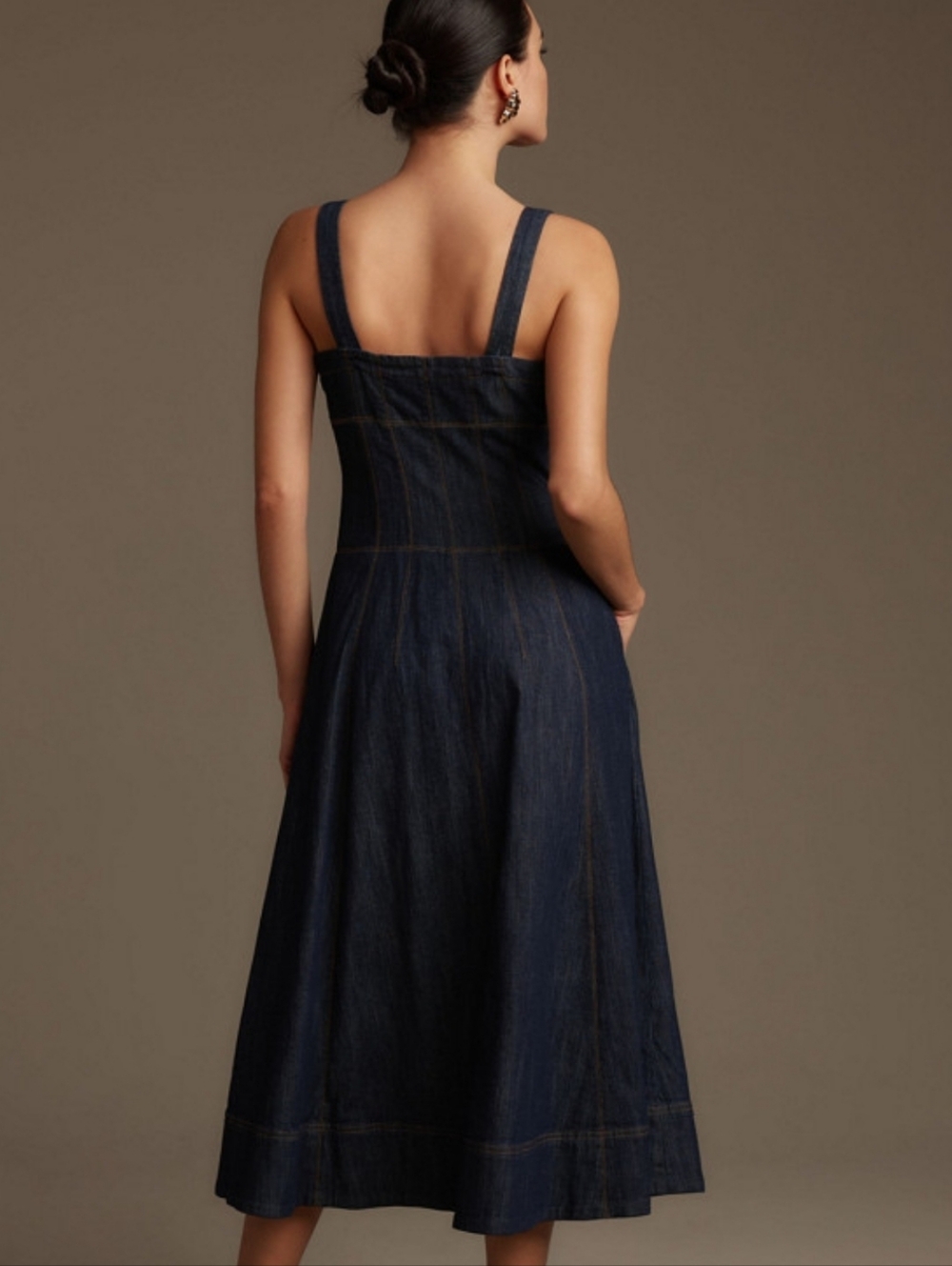 Anthropologie Square Neck Buttondown Corset Dress In Indigo - Picture 15 of 16